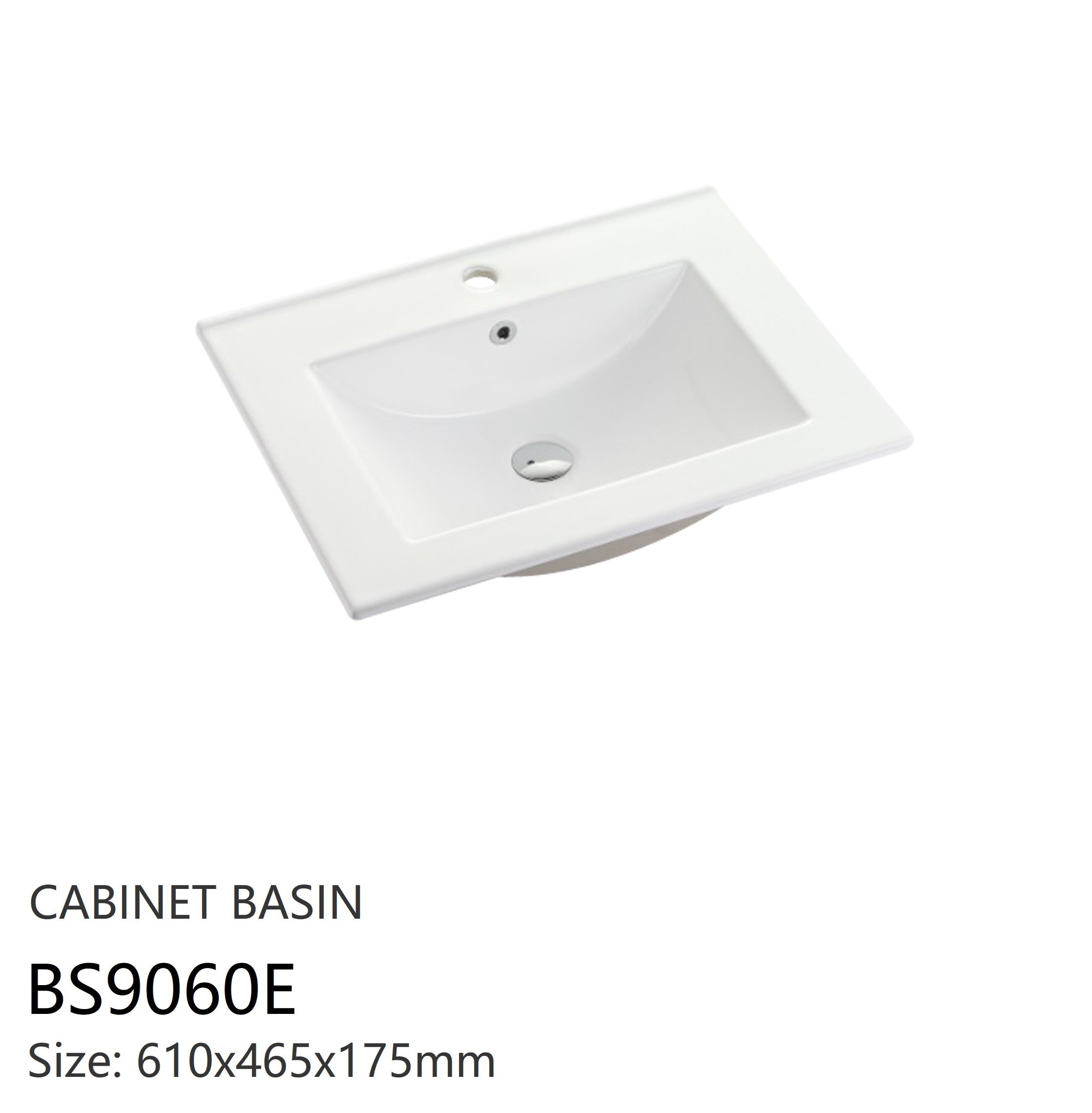 Nora Rettangolo Ceramic Vanity Top with Overflow, Gloss White 600mm (BS9060E)
