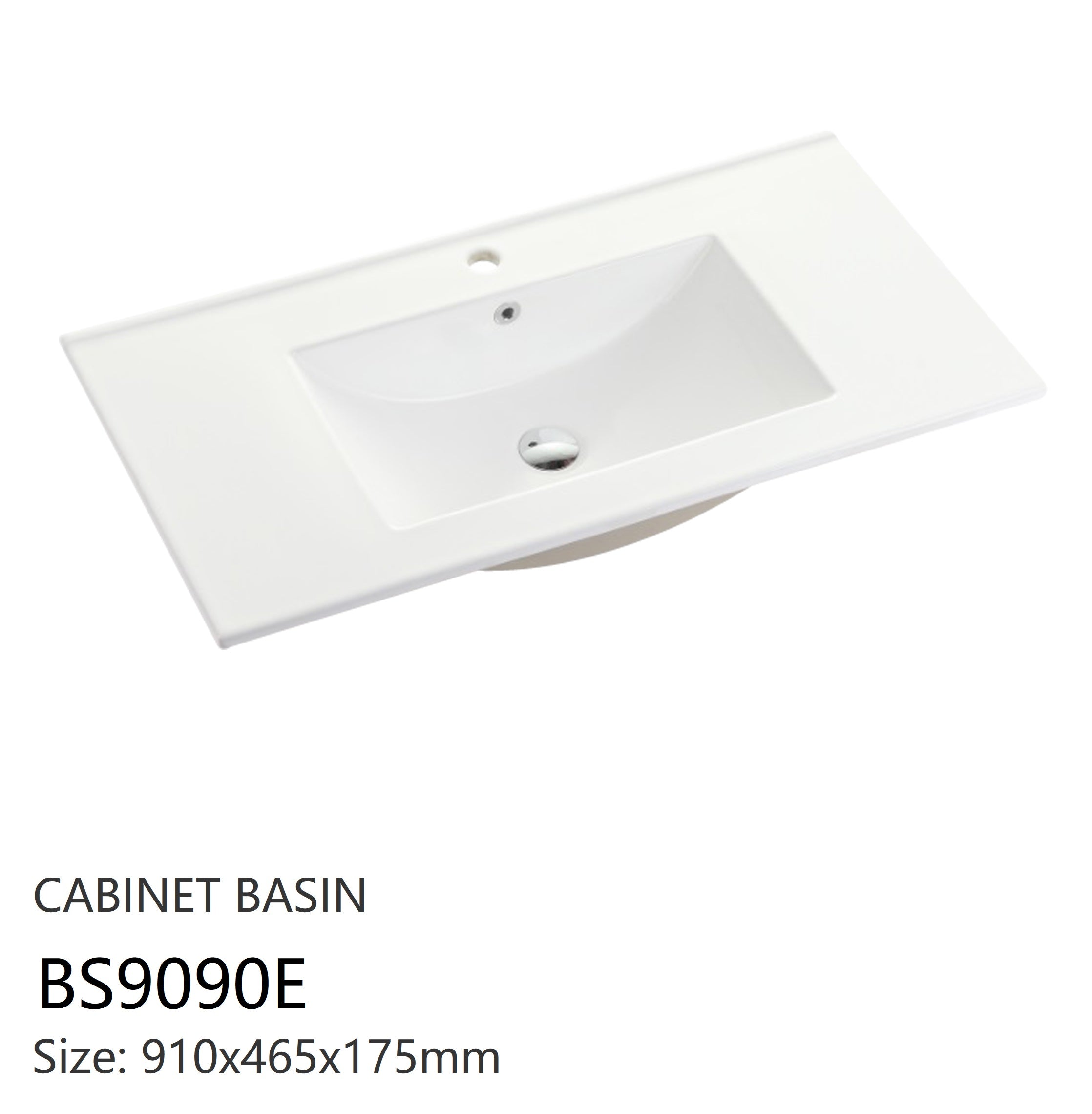 Nora Rettangolo Ceramic Vanity Top with Overflow Gloss White 900mm (BS9090E)