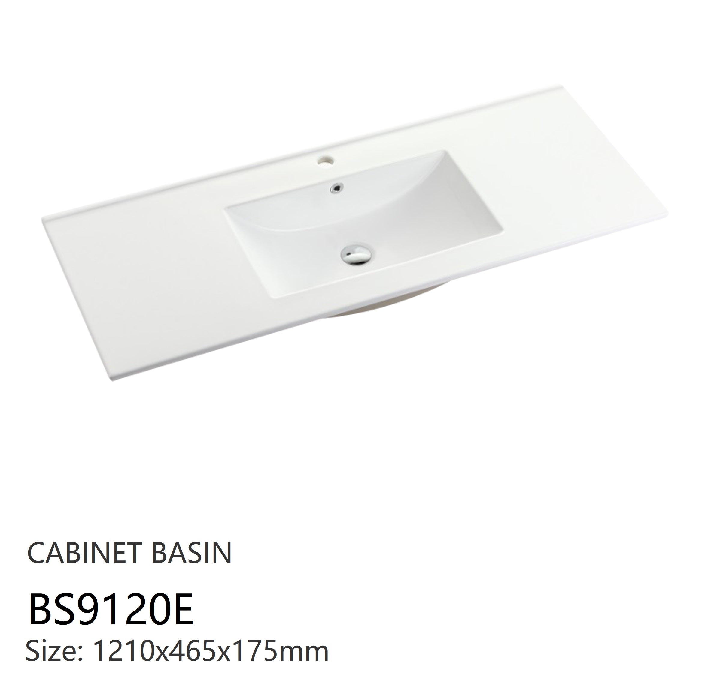 Nora Rettangolo Ceramic Vanity Top with Overflow Single Gloss White 1200mm (BS9120E)