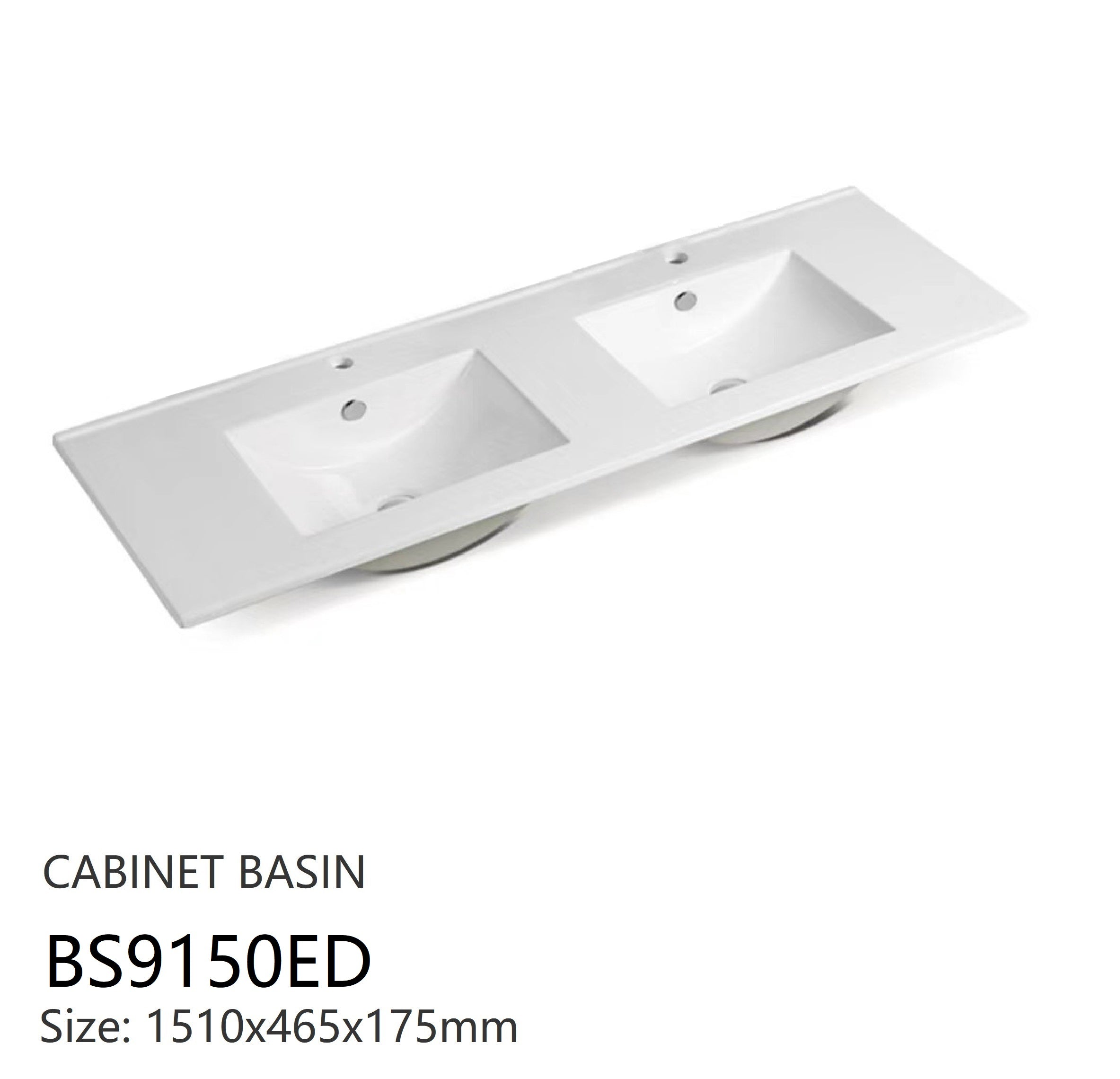Nora Rettangolo Ceramic Vanity Top with Overflow Double Gloss White 1500mm (BS9150ED)
