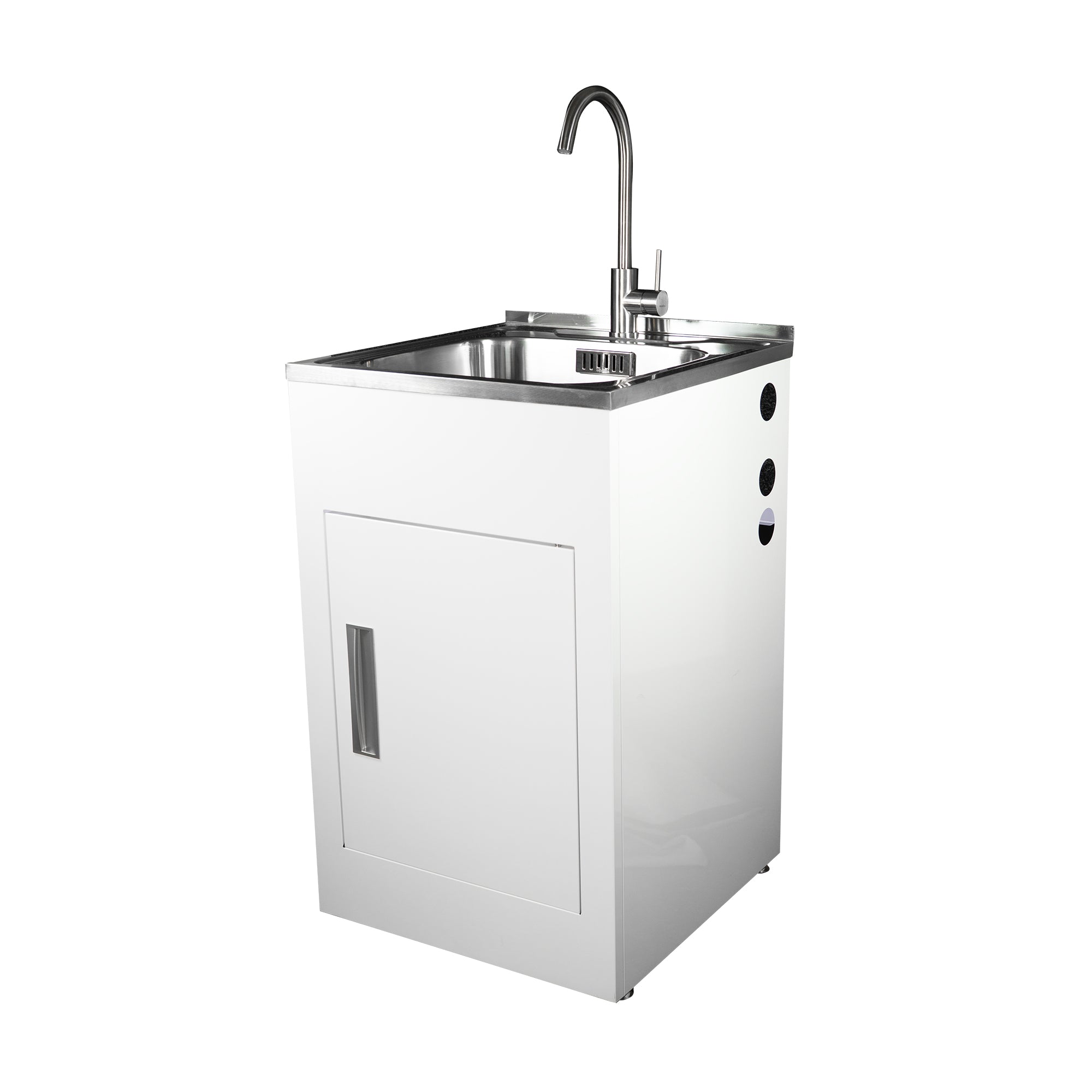 Aquatica Laundry Tub 560mm, Door Model, Brushed Gooseneck Mixer Mains Pressure (CLUBTUB560 GN MP SF)