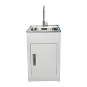 Aquatica Laundry Tub 560mm, Door Model, Brushed Gooseneck Mixer Mains Pressure (CLUBTUB560 GN MP SF)