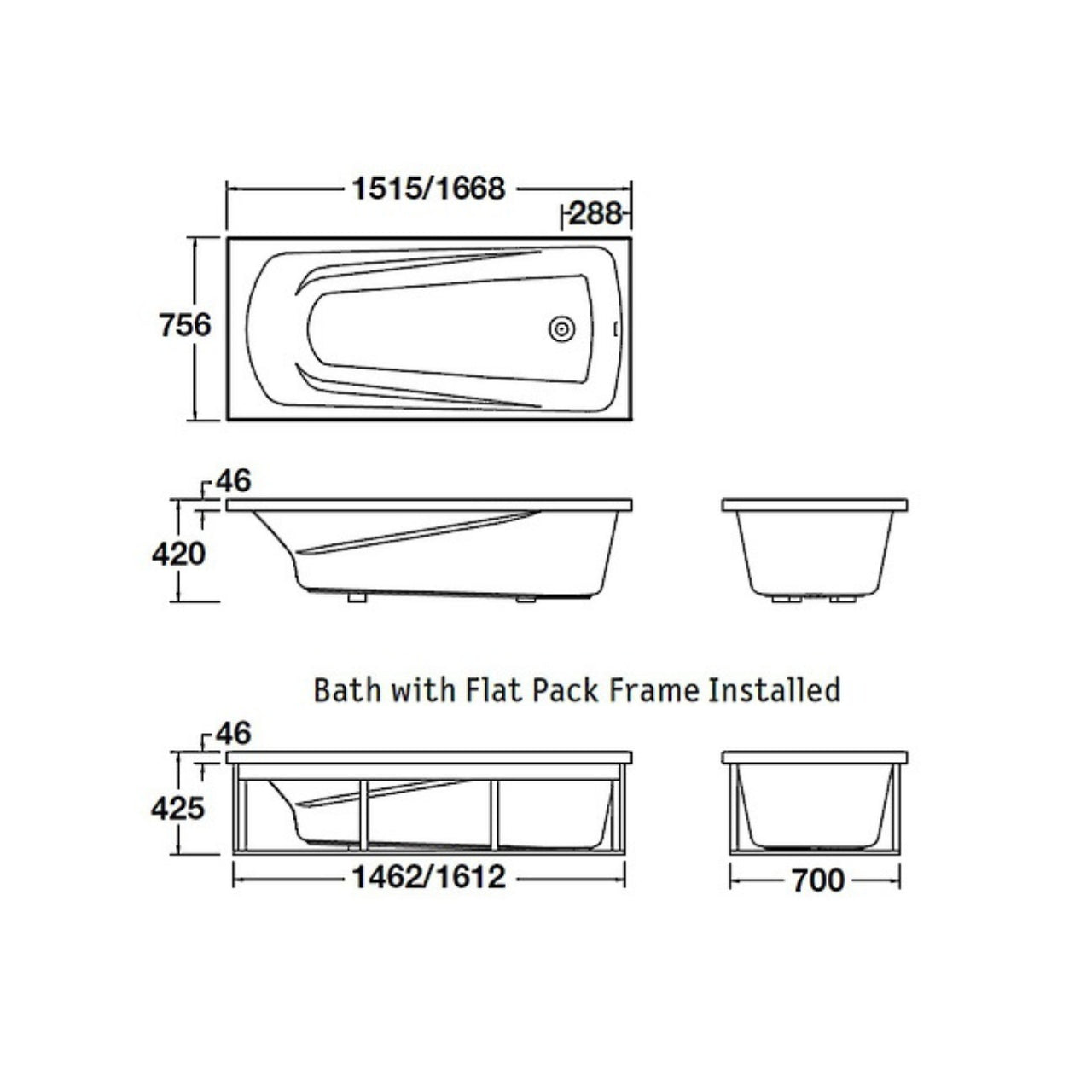 Englefield DUO II Rectangular Bath 1520 x 760mm (1067A-0)