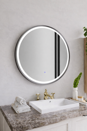 Nora Round LED Frosted Mirror Gun Metal Φ600*D43mm (JM-RD-AF600GM) Demister and Aluminium Frame