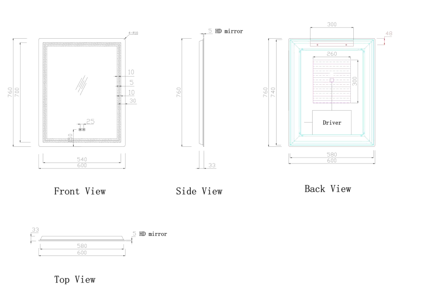 Nora Rectangle LED Mirror with Demister W600*H760*D33mm (JM-6076)