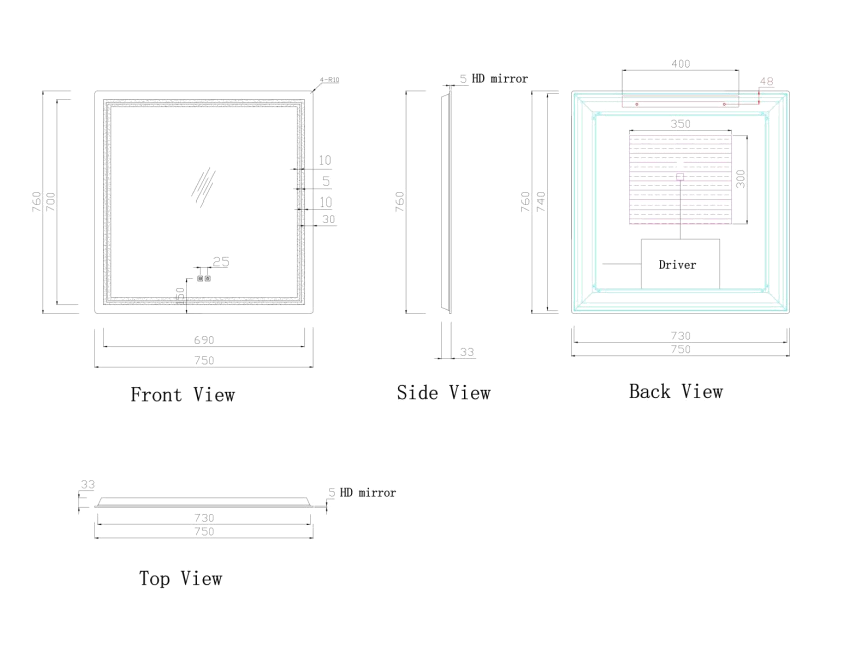 Nora Rectangle LED Mirror with Demister W750*H760*D33mm (JM-7576)