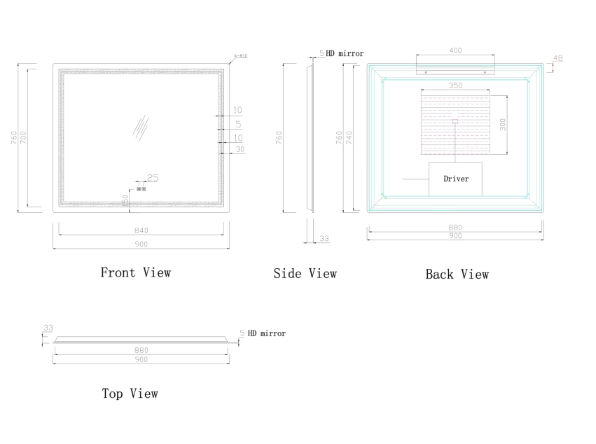 Nora Rectangle LED Mirror with Demister W900*H760*D33mm (JM-9076)