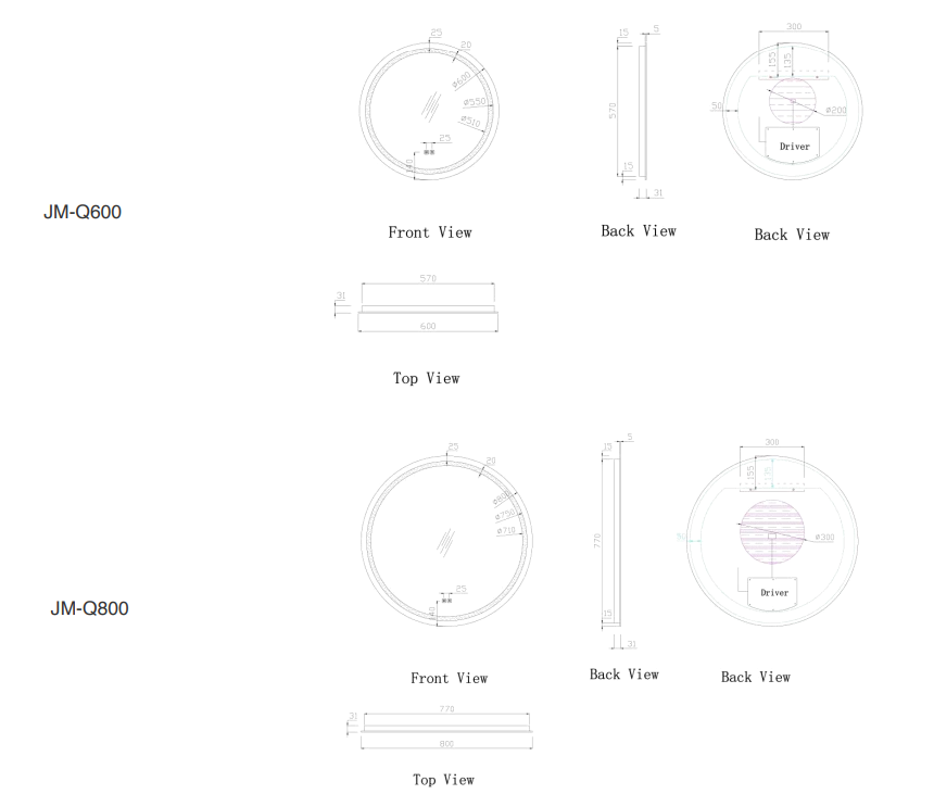 Nora Round LED Frosted Mirror with Demister Φ800*D25mm (JM-Q800)
