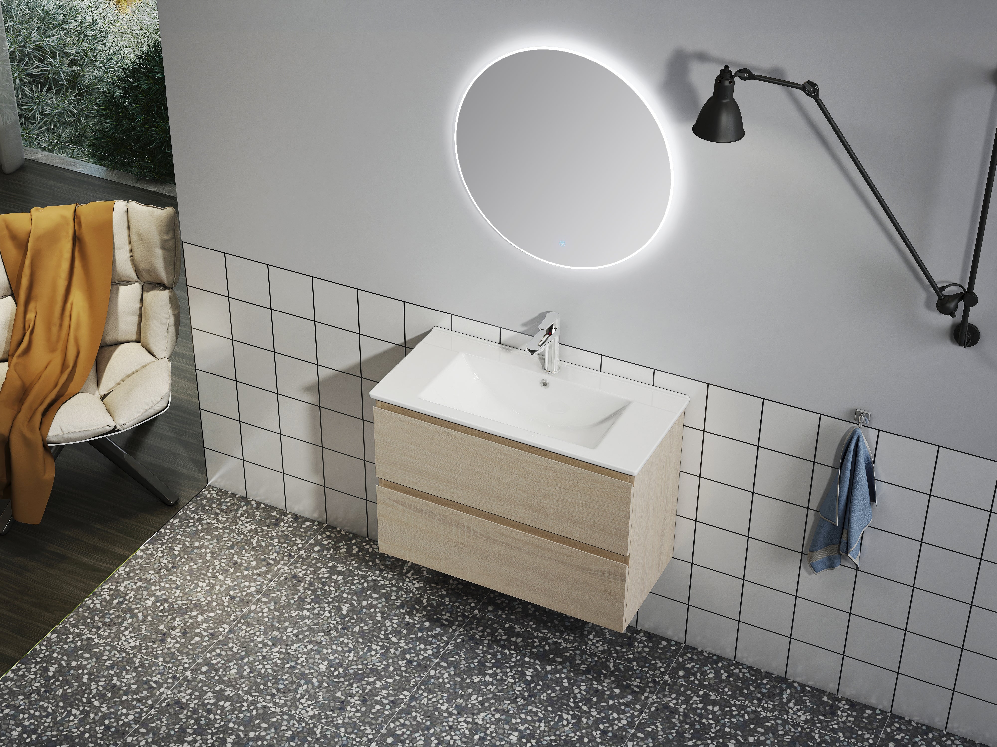 Nora Modena Wall-Hung Vanity North American Oak W890*D455*H520 (RBV-1008MCLO900)