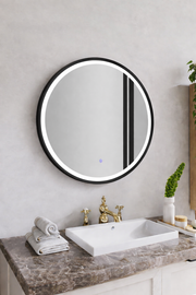 Nora Round LED Frosted Mirror Matt Black Φ600*D43mm (JM-RD-AF600MB) Demister and Aluminium Frame