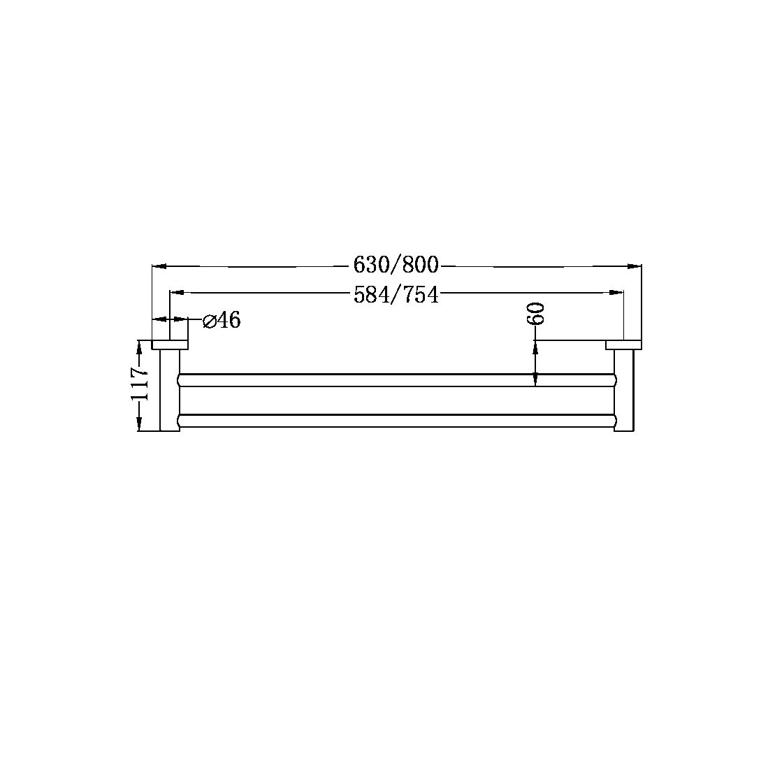 Nero Mecca Double Towel Rail 800mm Gun Metal (NR1930DGM)