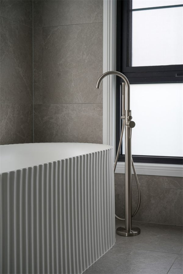 Nero Mecca Round Freestanding Mixer With Hand Shower Brushed Nickel (NR210903ABN)