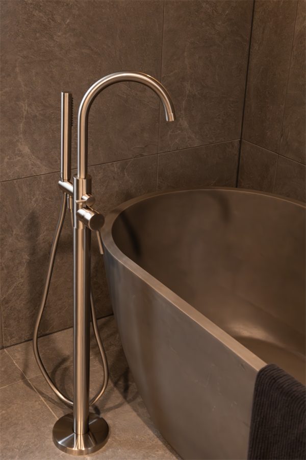 Nero Mecca Round Freestanding Mixer With Hand Shower Brushed Nickel (NR210903ABN)