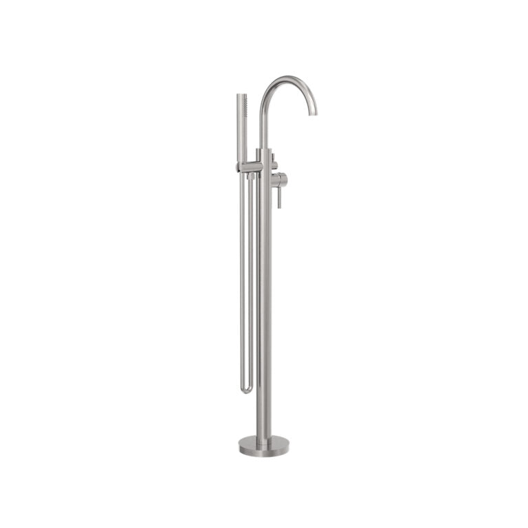 Nero Mecca Round Freestanding Mixer With Hand Shower Brushed Nickel (NR210903ABN)