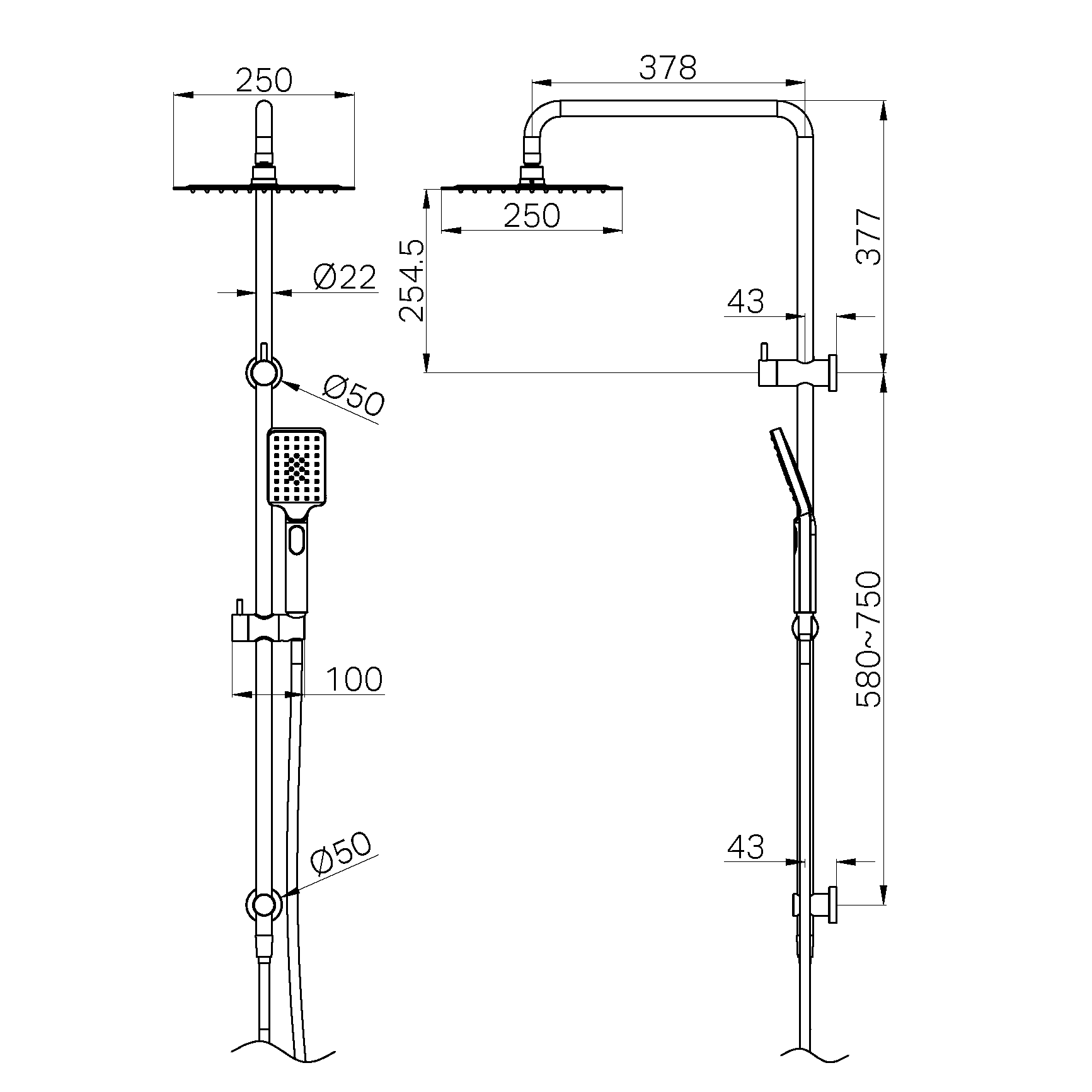 Nero Square Projet Twin Shower Gun Metal (NR232105EGM)
