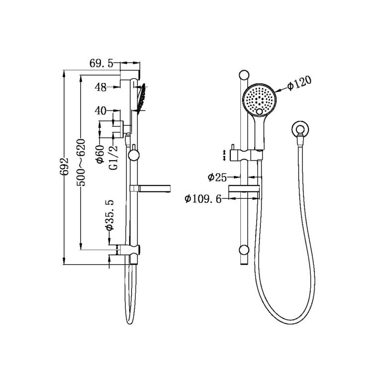 Nero Builder Project Rail Shower Brushed Nickel (NR232105ABN)