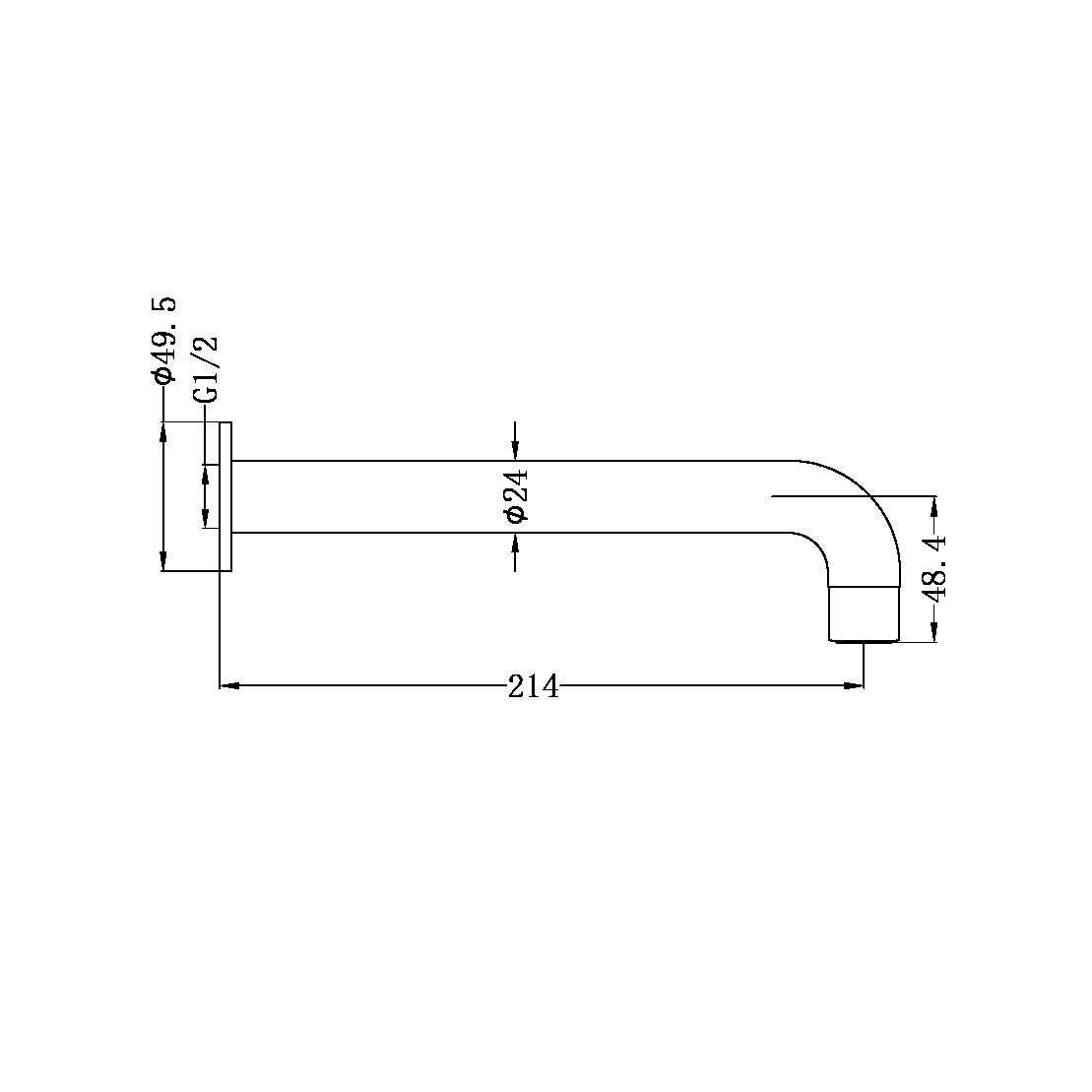 Nero Dolce Basin/Bath Spout Only 215mm Brushed Nickel (NR250803200BN)