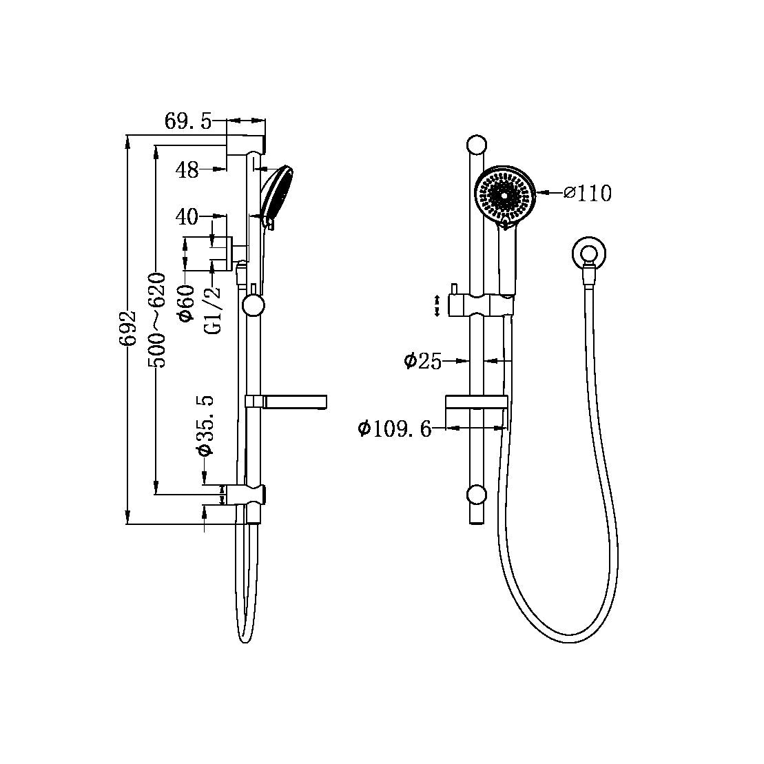 Nero Builder Project Rail Shower Matte Black (NR315MB)