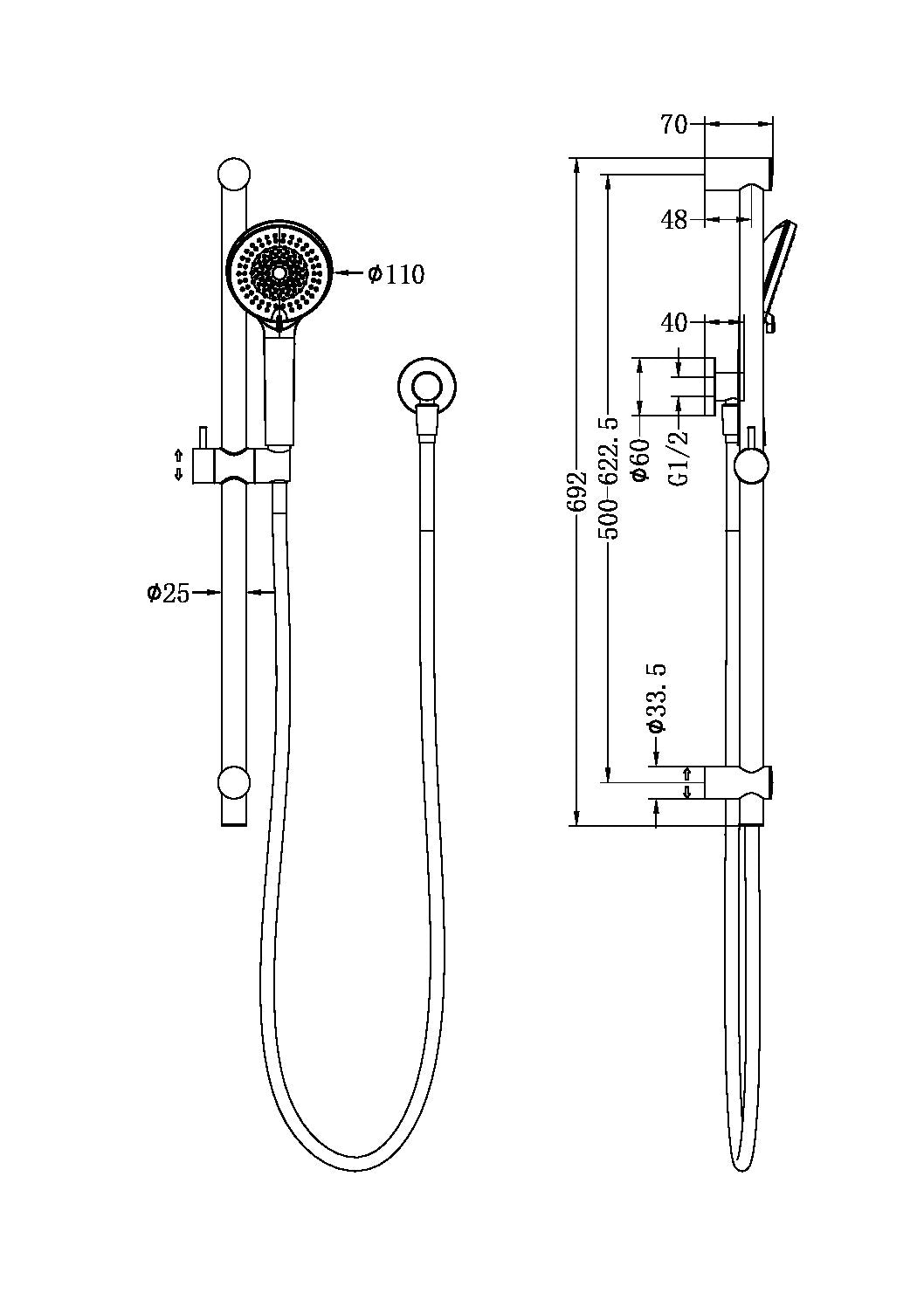 Nero Round Metal Project Rail Shower Gun Metal (NR318GM)