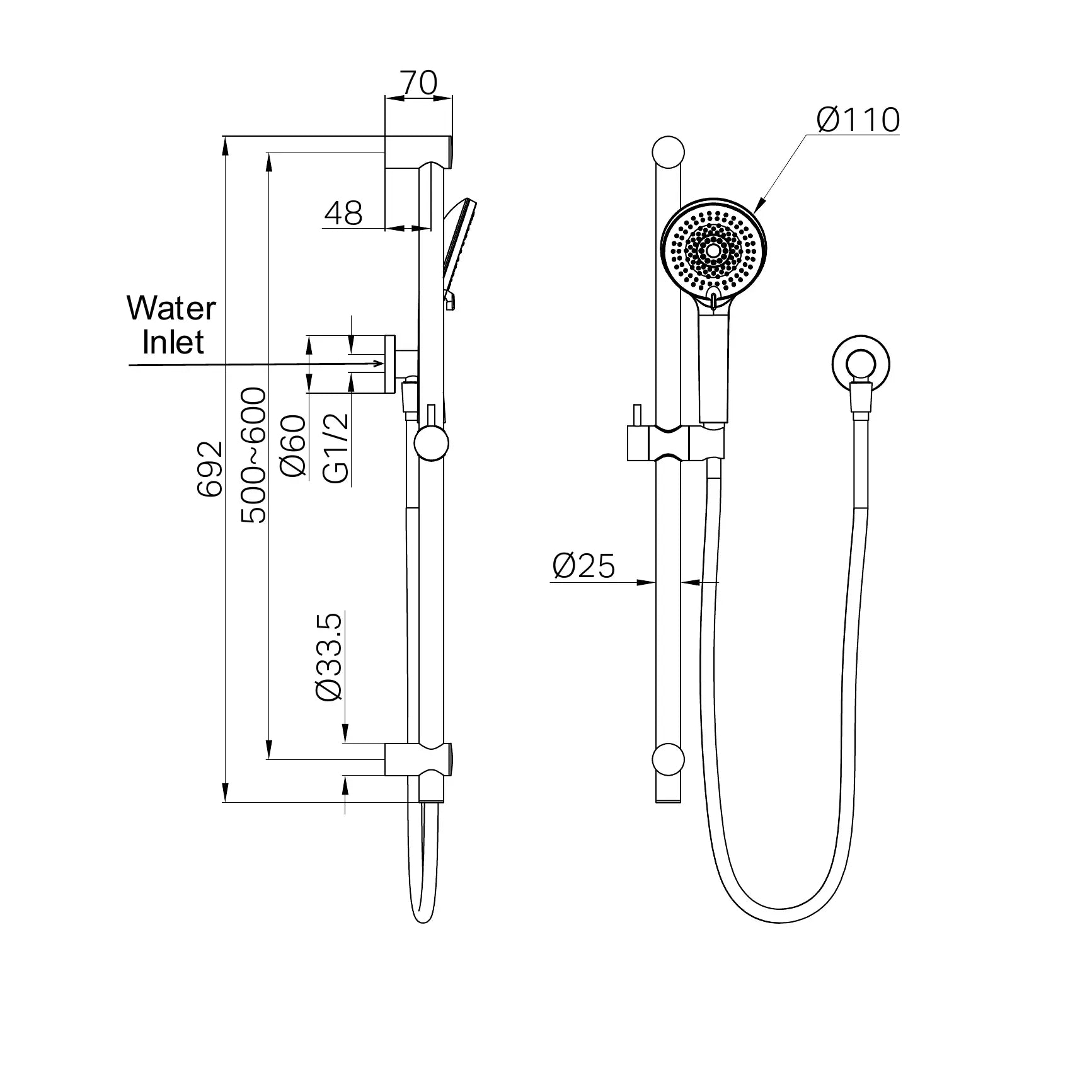 Nero Round Metal Project Rail Shower Matte Black (NR318MB)