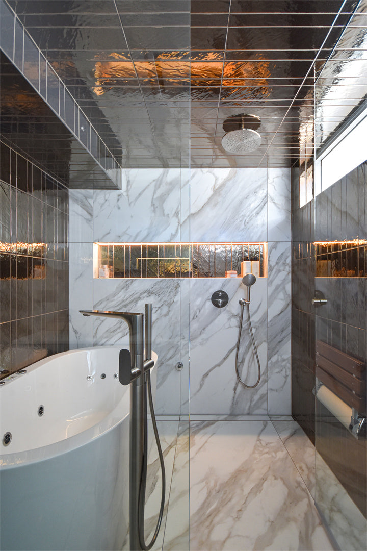 Nero Bianca Freestanding Bath Mixer With Hand Shower Brushed Nickel (NR321503ABN)