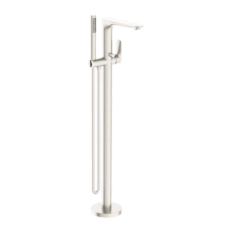 Nero Bianca Freestanding Bath Mixer With Hand Shower Brushed Nickel (NR321503ABN)
