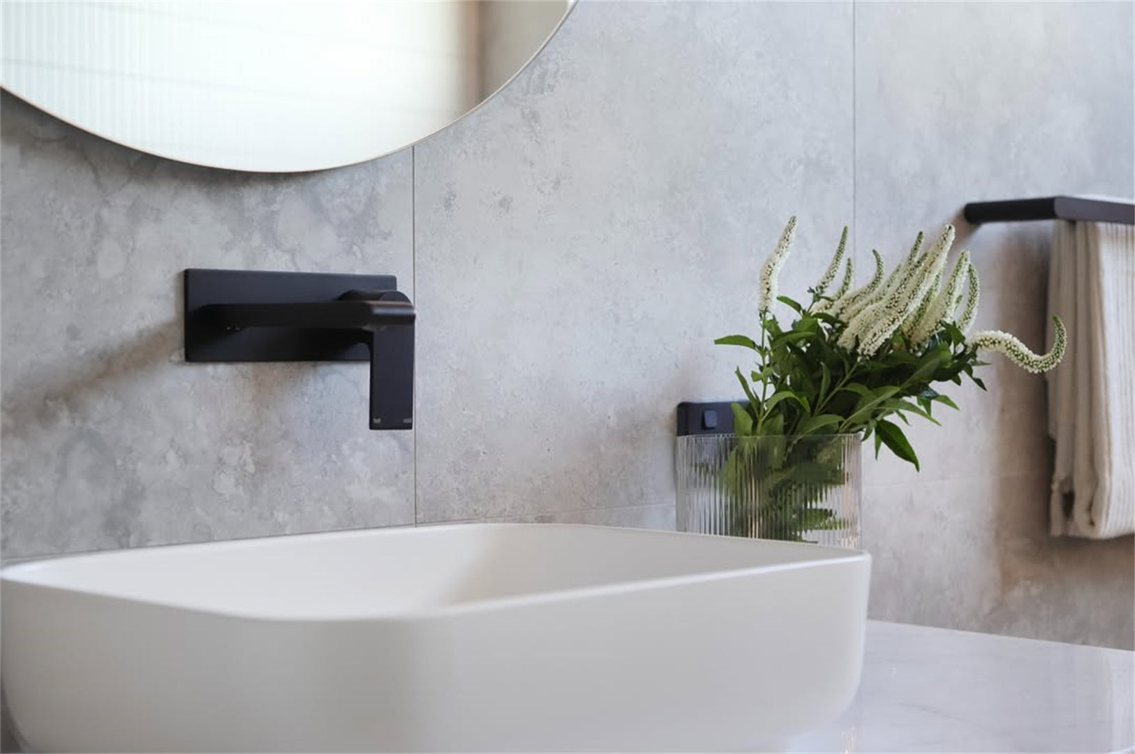 Nero Bianca Wall Basin/Bath Mixer 187/230 mm Matte Black