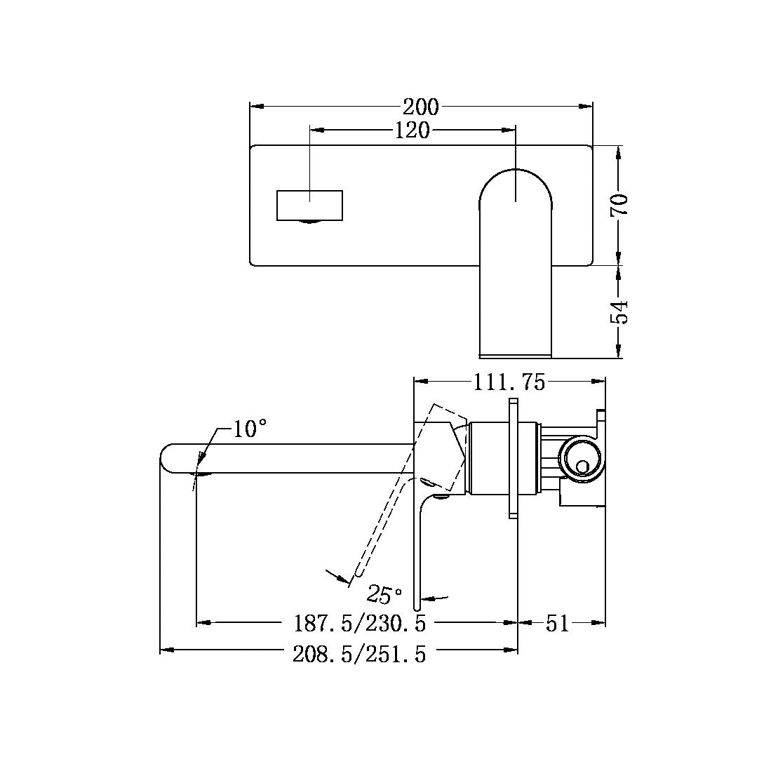 Nero Bianca Wall Basin/Bath Mixer 187/230 mm Brushed Bronze