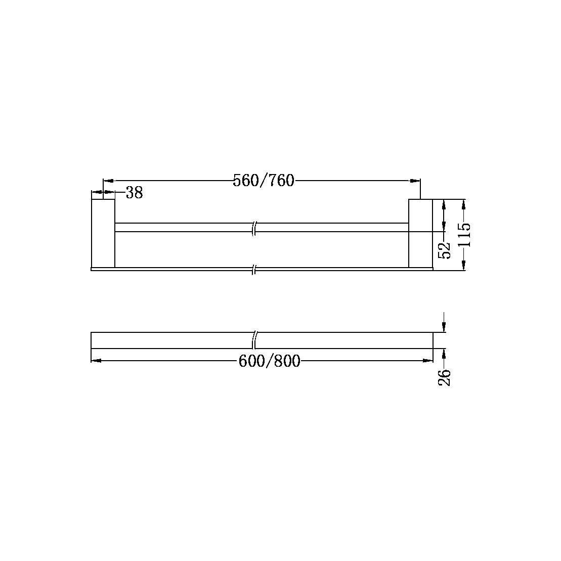 Nero Celia 800mm Double Towel Rail Matte Black (NR4630DMB)