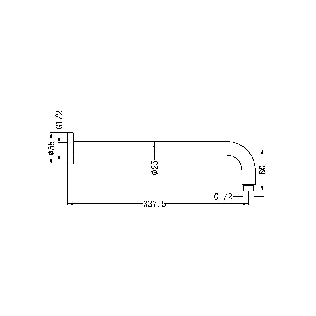 Nero Round Shower Arm 330mm Length Graphite (NR502GR)