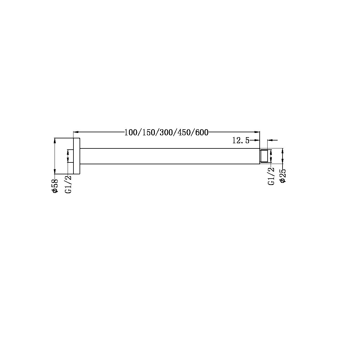 Nero Round Ceiling Arm 300mm Length Chrome (NR503300CH)