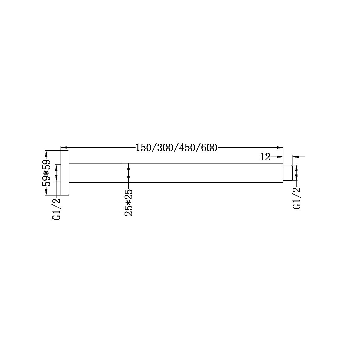 Nero Square Ceiling Arm 300mm Length Chrome (NR504300CH)