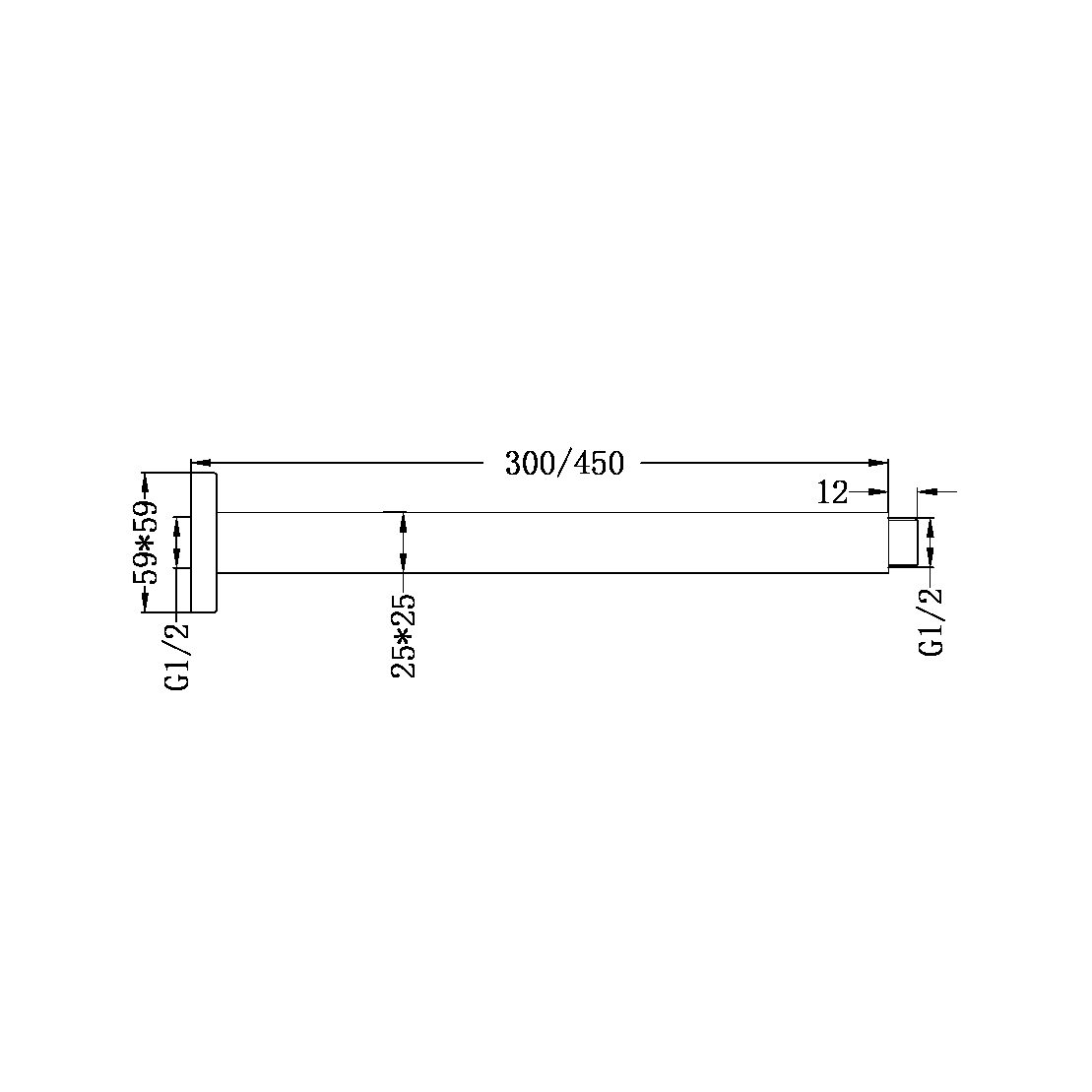 Nero Square Ceiling Arm 300mm Length Matte Black (NR504300MB)