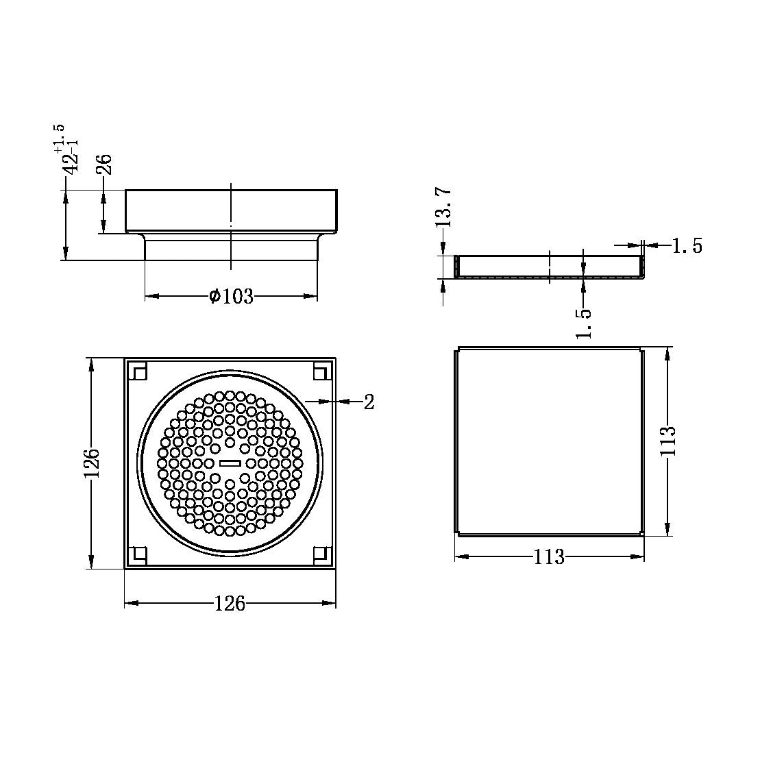 Nero 130mm Square Tile Insert Floor Waste 100Mm Outlet Matte Black (NRFW008MB)