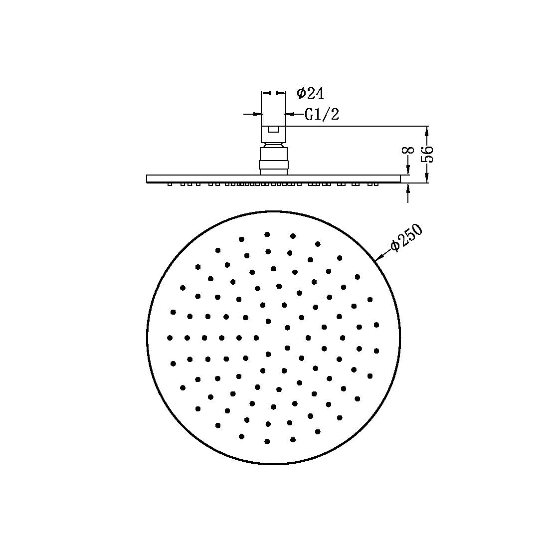Nero 250mm Round Shower Head Brushed Nickel (NRROA1001BN)