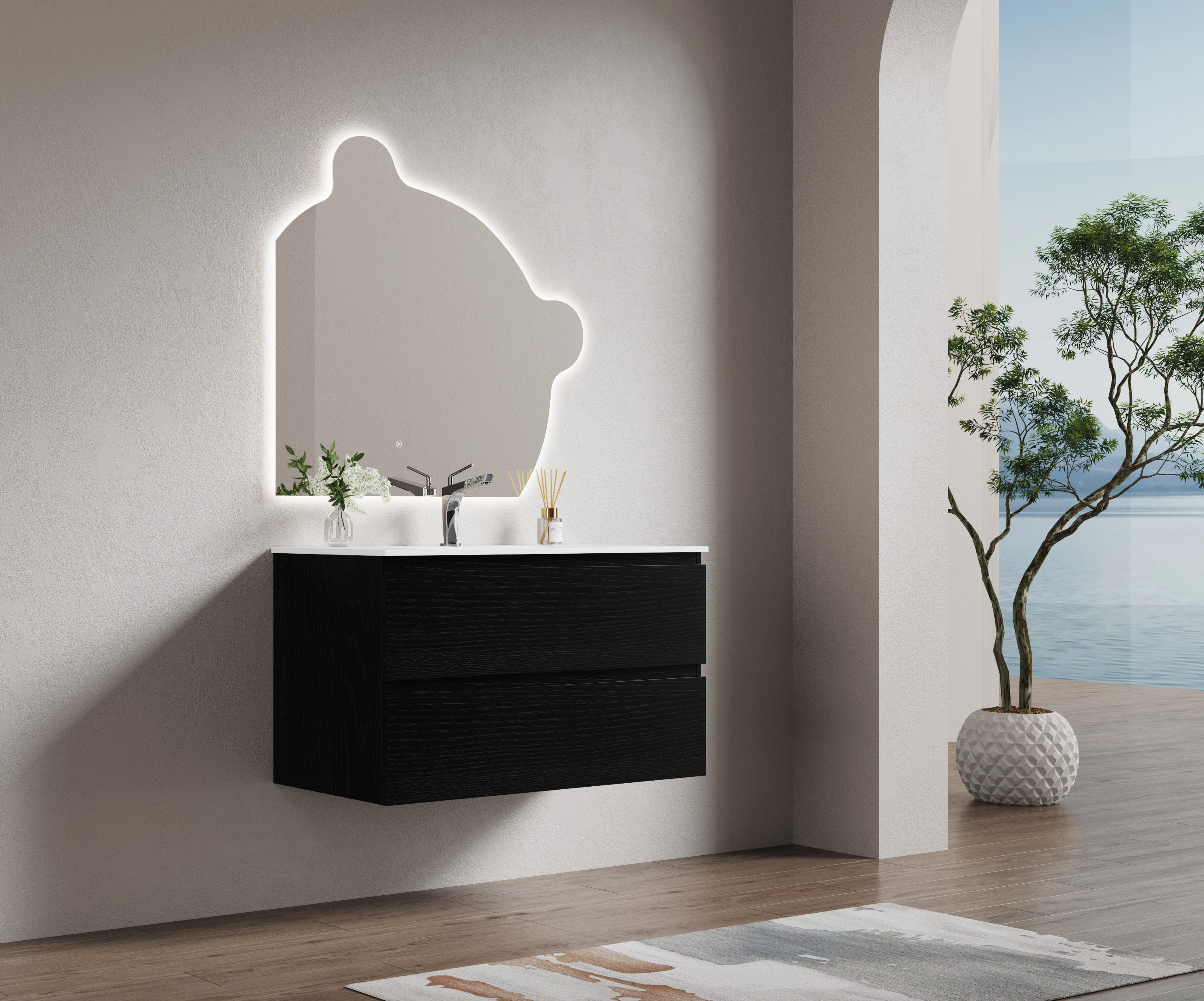 Nora Modena Wall-Hung Vanity Charred Oak W740*D455*H520 (RBV-1008MCCO750)