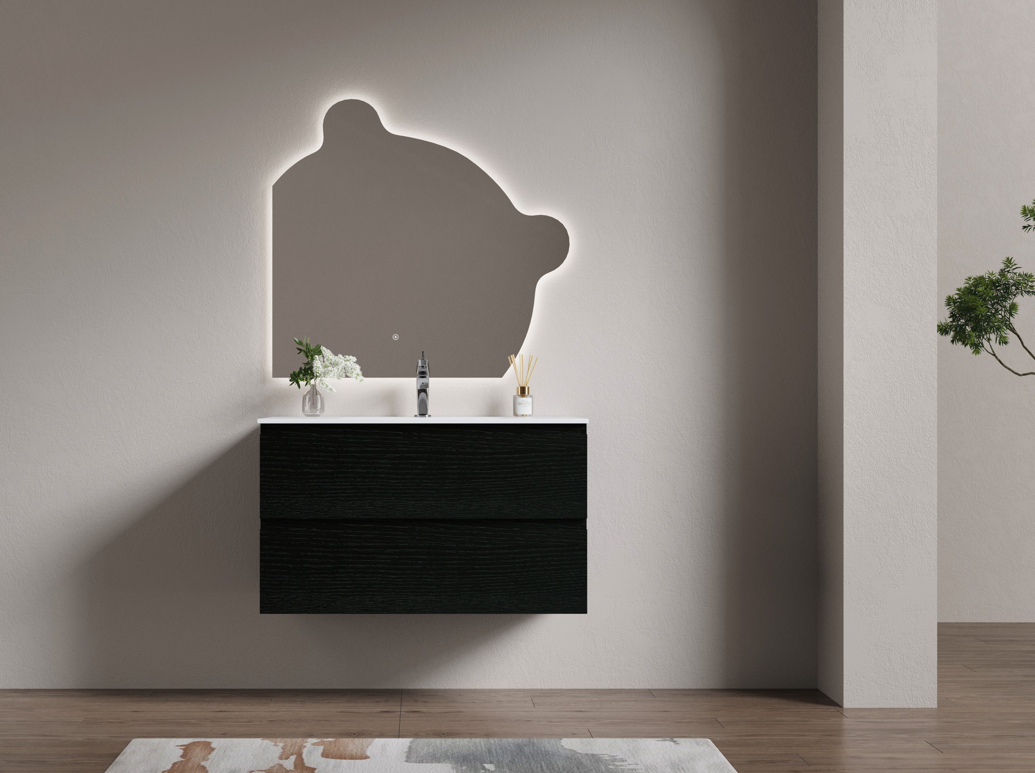 Nora Modena Wall-Hung Vanity Charred Oak W740*D455*H520 (RBV-1008MCCO750)