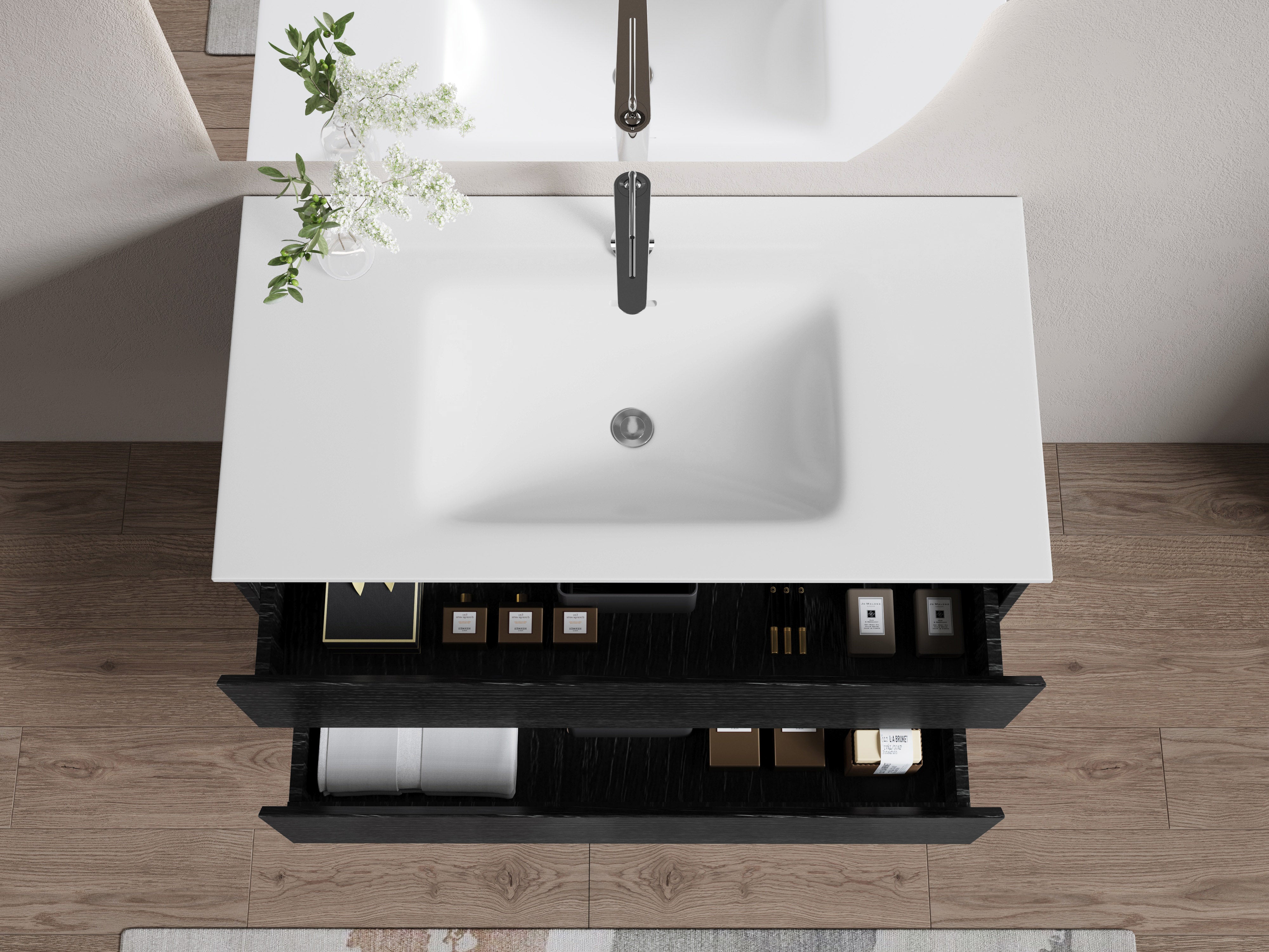 Nora Modena Wall-Hung Vanity Charred Oak W740*D455*H520 (RBV-1008MCCO750)