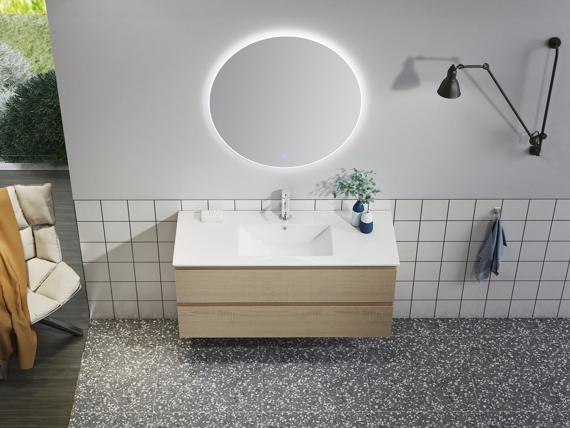 Nora Modena Wall-Hung Vanity North American Oak W1190*D455*H520 (RBV-1008MCLO1200)