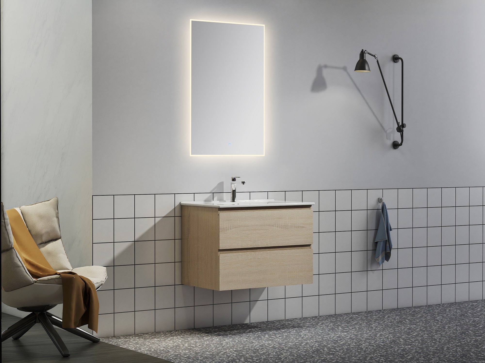 Nora Modena Wall-Hung Vanity North American Oak W740*D455*H520 (RBV-1008MCLO750)