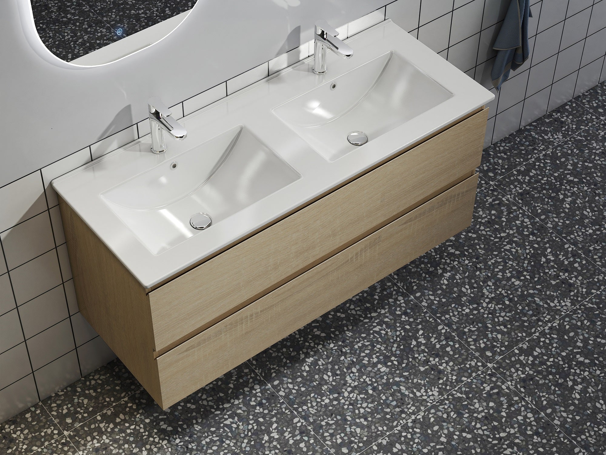 Nora Wall-Hung Vanity, Double, North American Oak, W1190*D455*H520 (RBV-1014MCLO1200D) CABINET ONLY