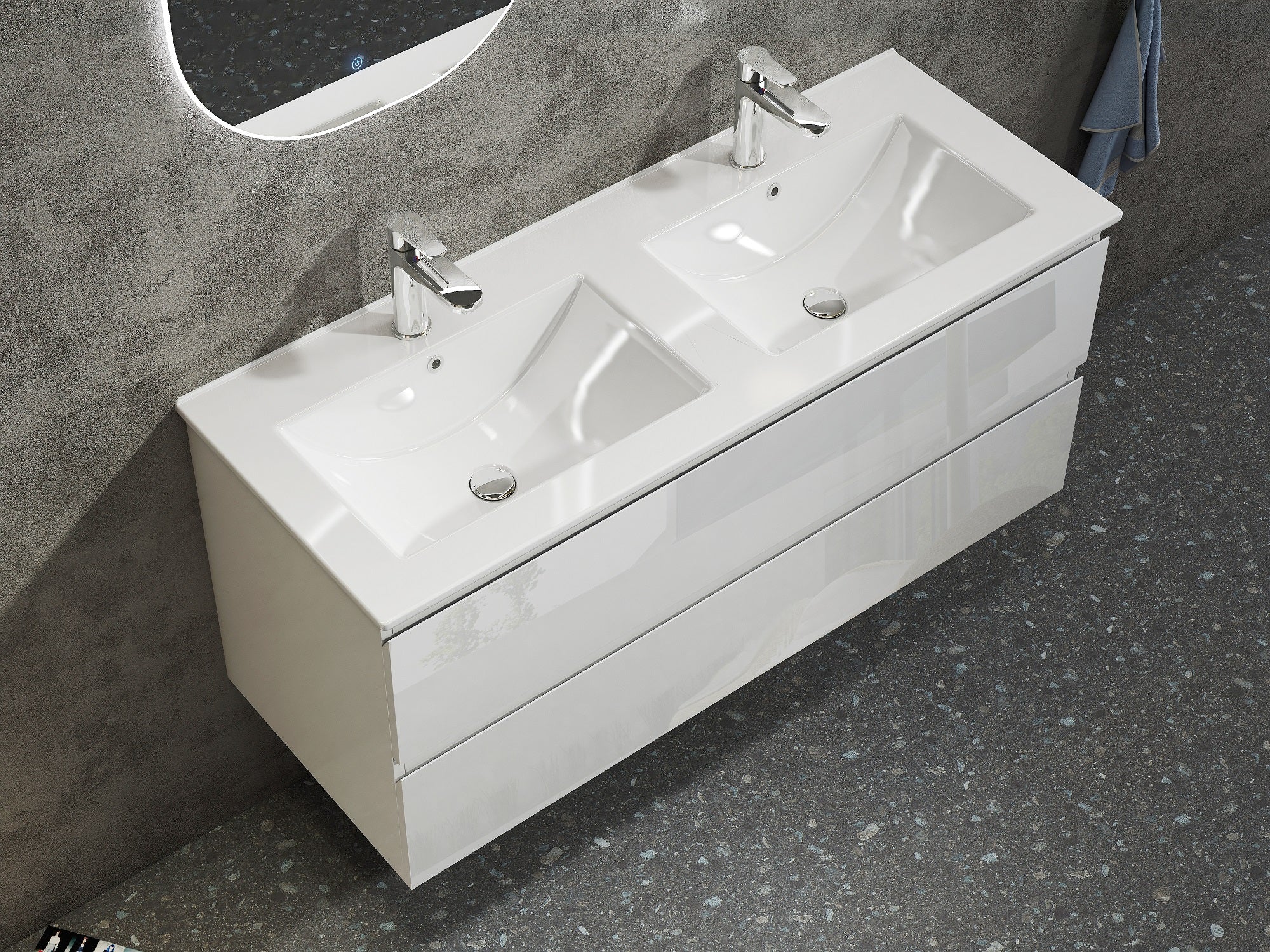 Nora Modena Wall-Hung Vanity Double Bowl White W1190*D455*H520 (RBV-1015MCWH1200D)