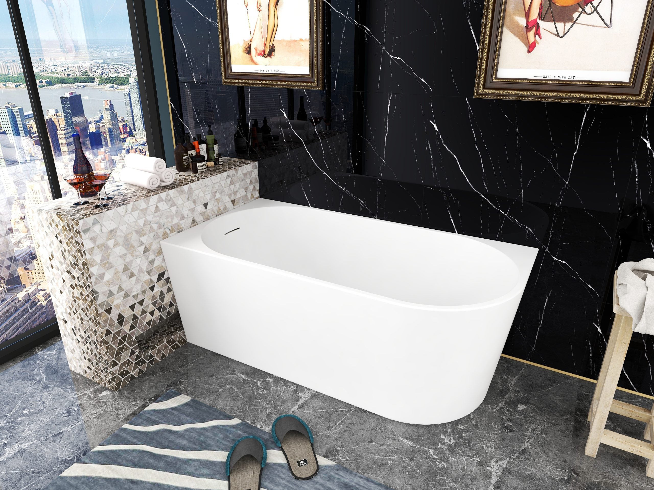 Nora Quadro Corner (Left) Free Standing Bath with overflow 1500mm (RN2009BL-1500)
