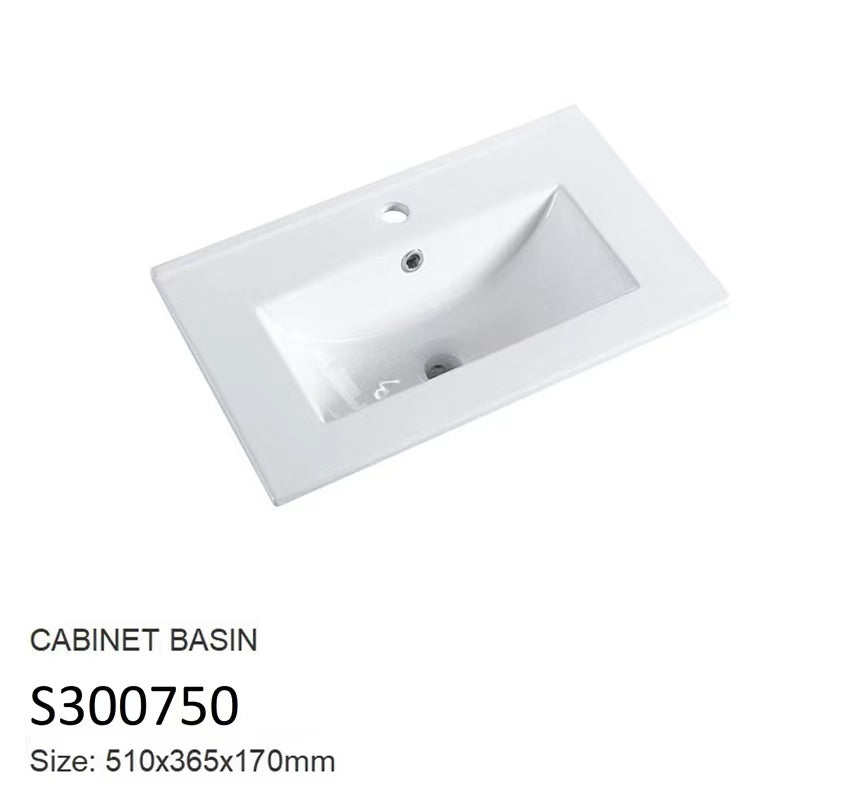 Nora Rettangolo Ceramic Vanity Top with Overflow Gloss White Slim 500mm (S300750)