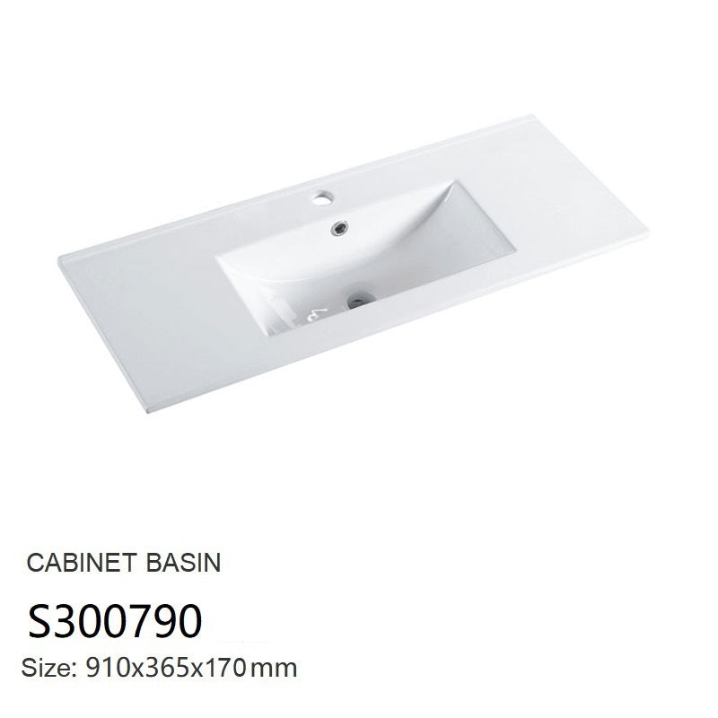 Nora Rettangolo Ceramic Vanity Top with Overflow Gloss White Slim 900mm (S300790)