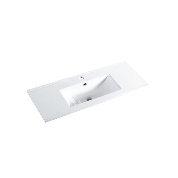 Nora Rettangolo Ceramic Vanity Top with Overflow Gloss White Slim 900mm (S300790)