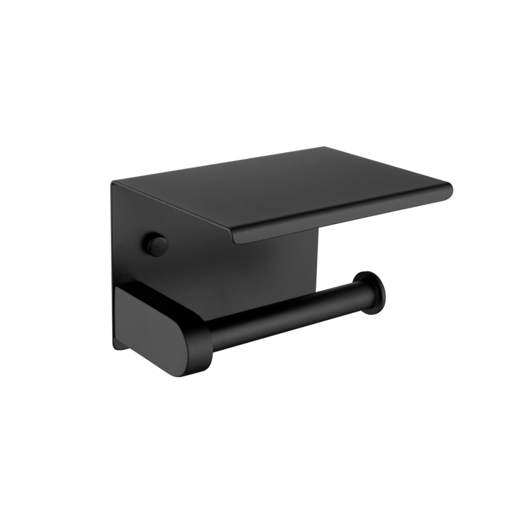 Nora Milano Toilet Roll Holder Electro-plated Matt Black with Shelf, 304 Stainless Steel (SRTPC01BK)