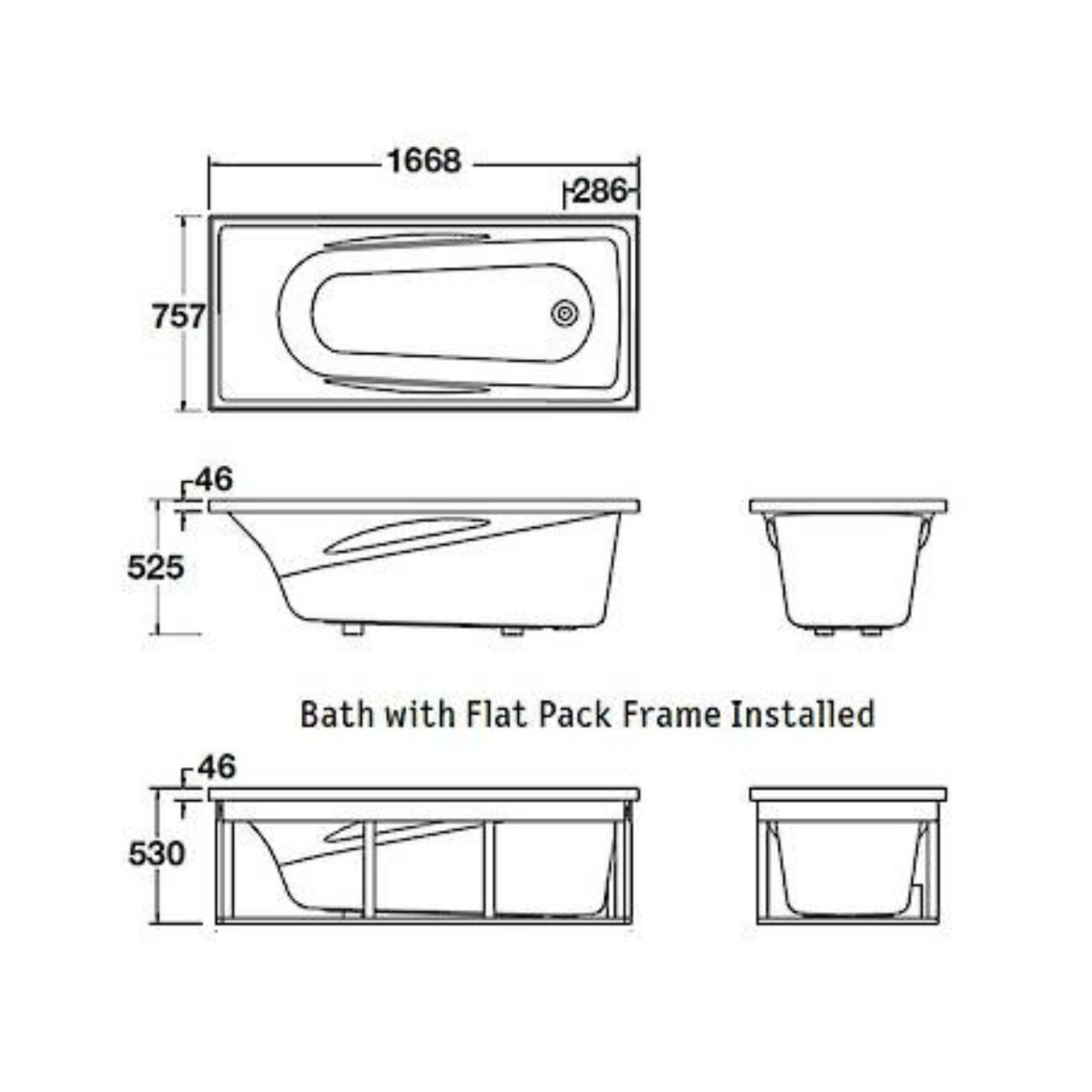 Englefield Studio II Rectangular Bath 1670 x 760mm (1063A-0)