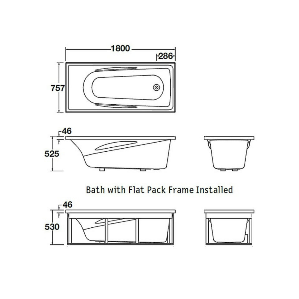 Englefield Studio II Rectangular Bath 1800 x 760mm (99796A-0)