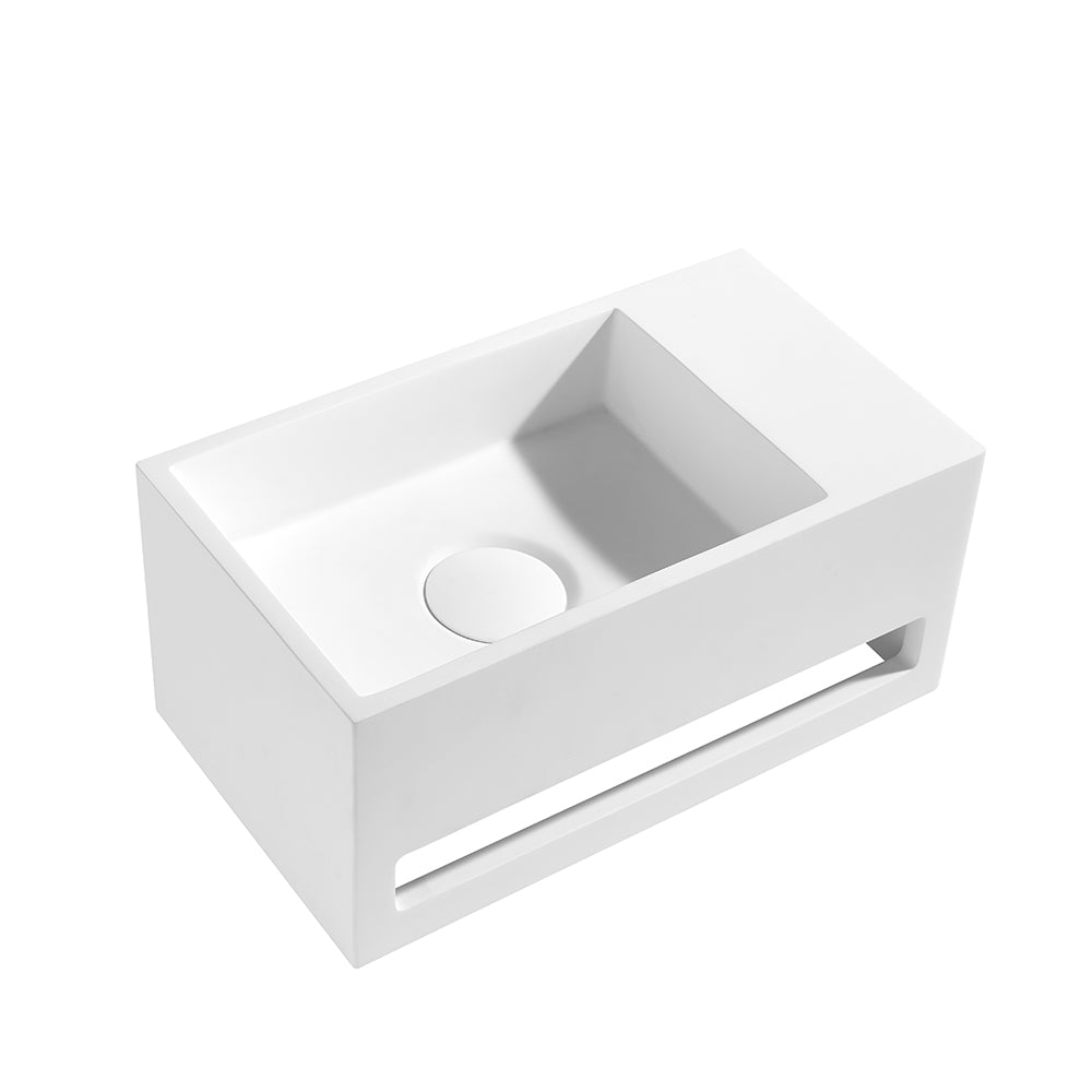 Nora Venezia Solid Surface Wall-Hung Basin With Towel Rail Left Hand Matt White (WA26L)